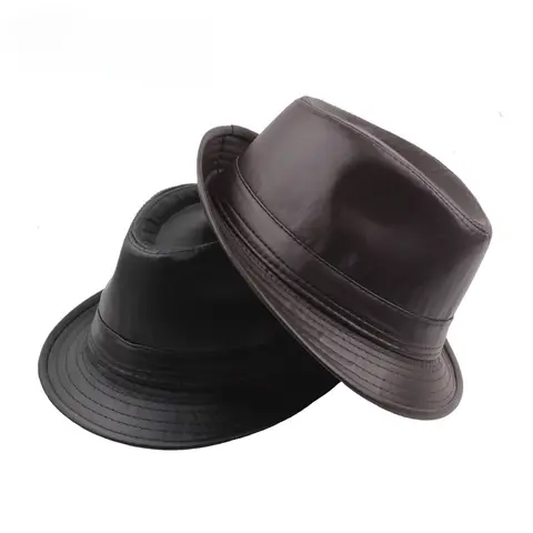 중년 및 노인을위한 PU 가죽 선물 Fedoras 가을, 겨울 야외 레저 신사 재즈 모자 남성용 파나마 모자