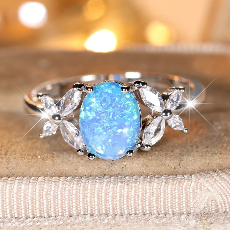 2026 New Oval Blue Auspicious Ring with Horse Eyes on Both Sides and Stone Claw Inlay Design, Light Luxury Style Accessory