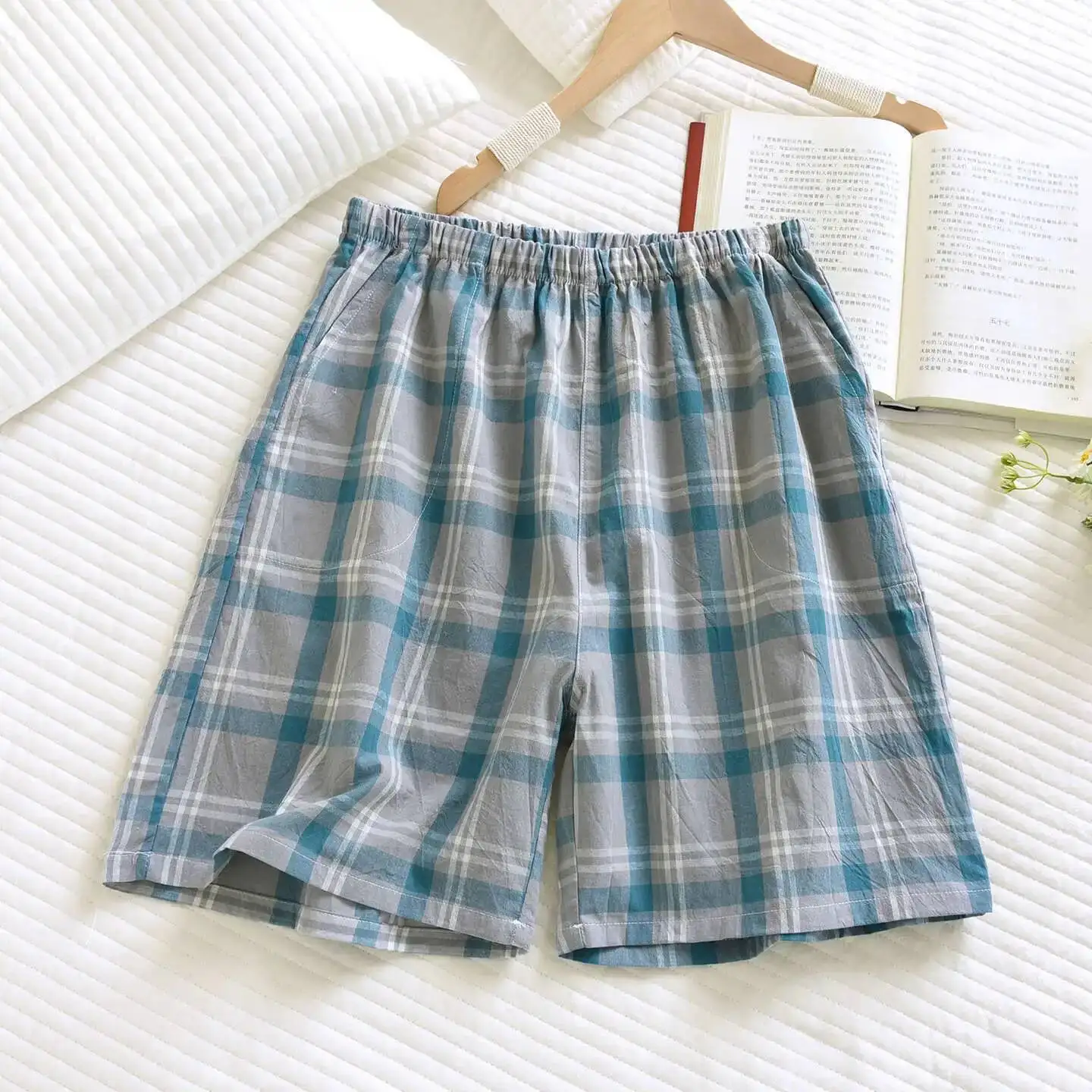 

Summer Plaid Design Men's And Women's Sleeping Shorts Thin Homewear Casual Beach Pants Loose Cotton Sleepwear Men