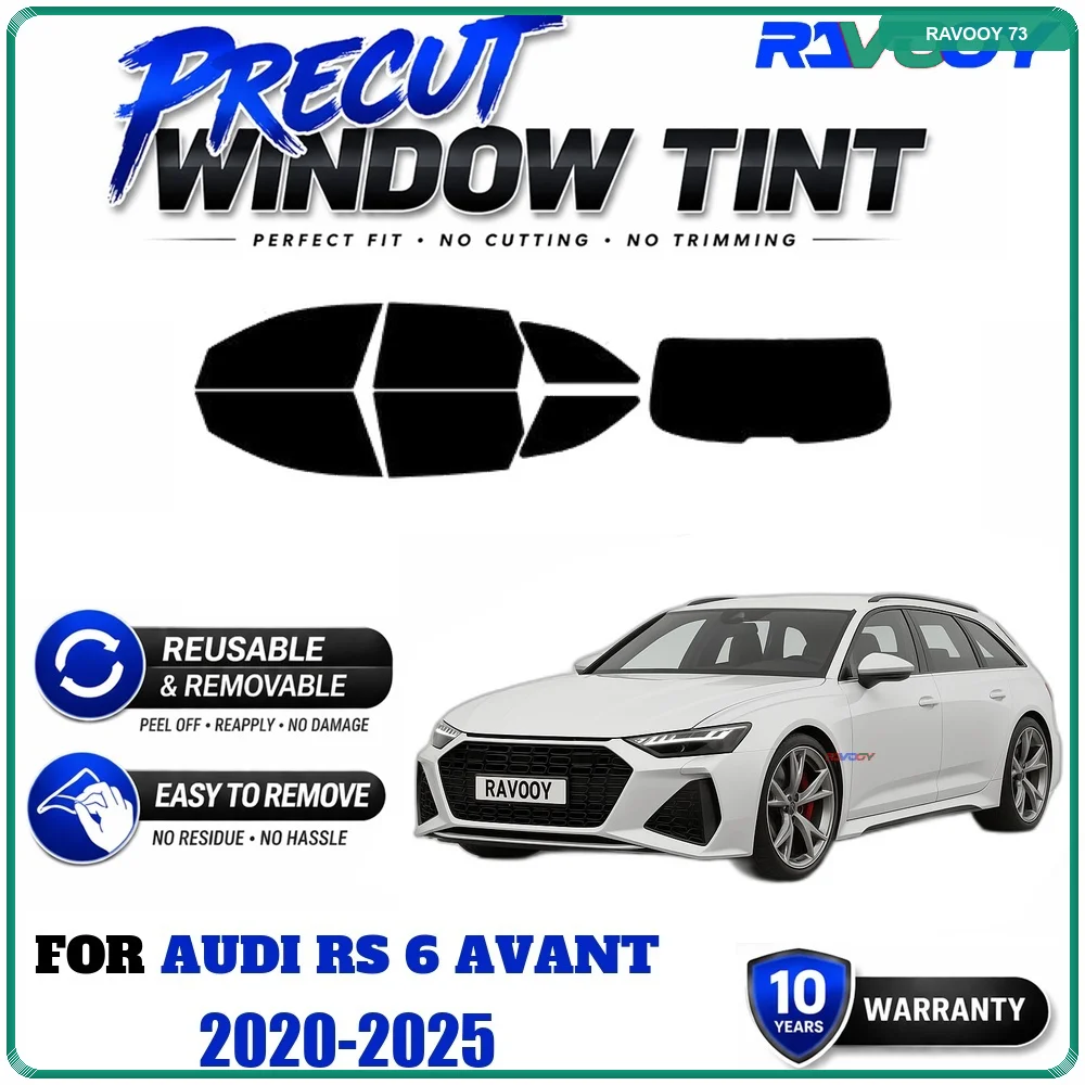 RAVOOY Precut Window Tint, Reusable Removable EPU Film, Custom Fit for Audi RS 6 Avant 2020-2025, UV Heat Protection