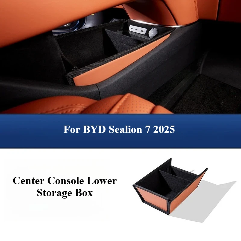 

For BYD Sealion 7 2025 Car Center Console Lower Storage Box Leather Heighten Organizer Foldable Car Interior Storage Accessories