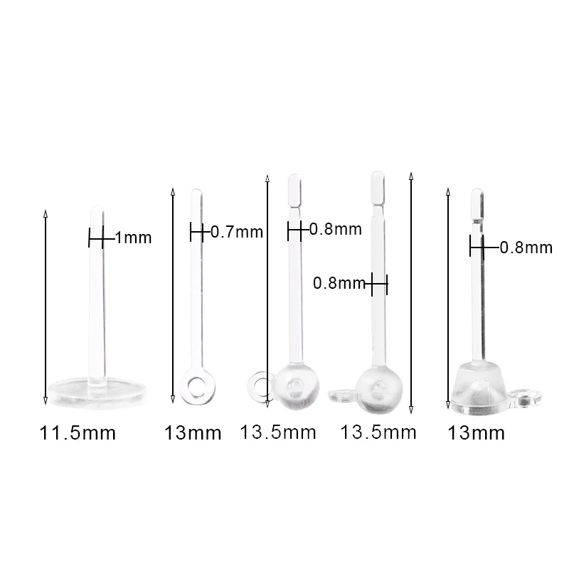 10-20 teile/los 5 Stil Harz Unsichtbaren Kunststoff Ohrring Basis Pins Stud Ohrring Piercing Retainer für DIY Ohrring Erkenntnisse großhandel – Detail 1