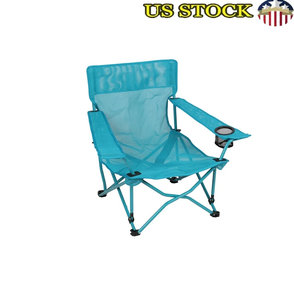 

Durable Quad Folding Beach Chair Adults Low Seat Height with Mesh Cupholder Dura-Mesh Fabric Compact Design Outdoor Use