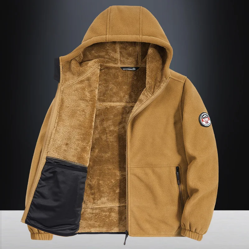 Autumn And Winter Men's Trendy Brand Fleece Jacket New Thickened Cold-proof Warm Stand-up Collar Jacket Men's Top Coat