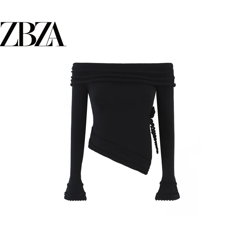 Fashionable Handmade Hooked Flower Asymmetrical Shoulder Women's Sweater Versatile Stylish Polyester Fiber Overhead Style