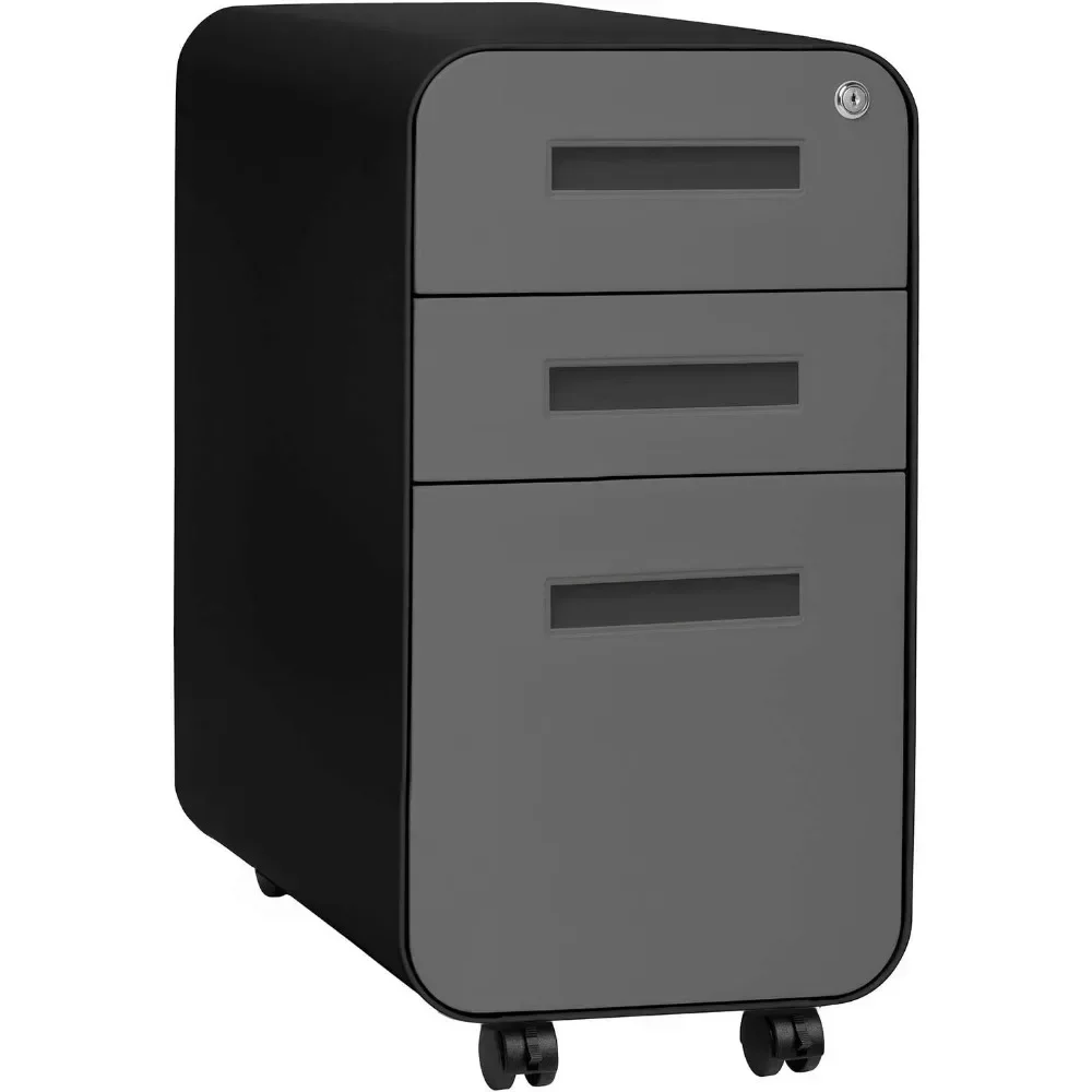 Stockpile slanke mobiele archiefkast met 3 lades en slot - metalen archiefkast onder het bureau, Legal/Letter