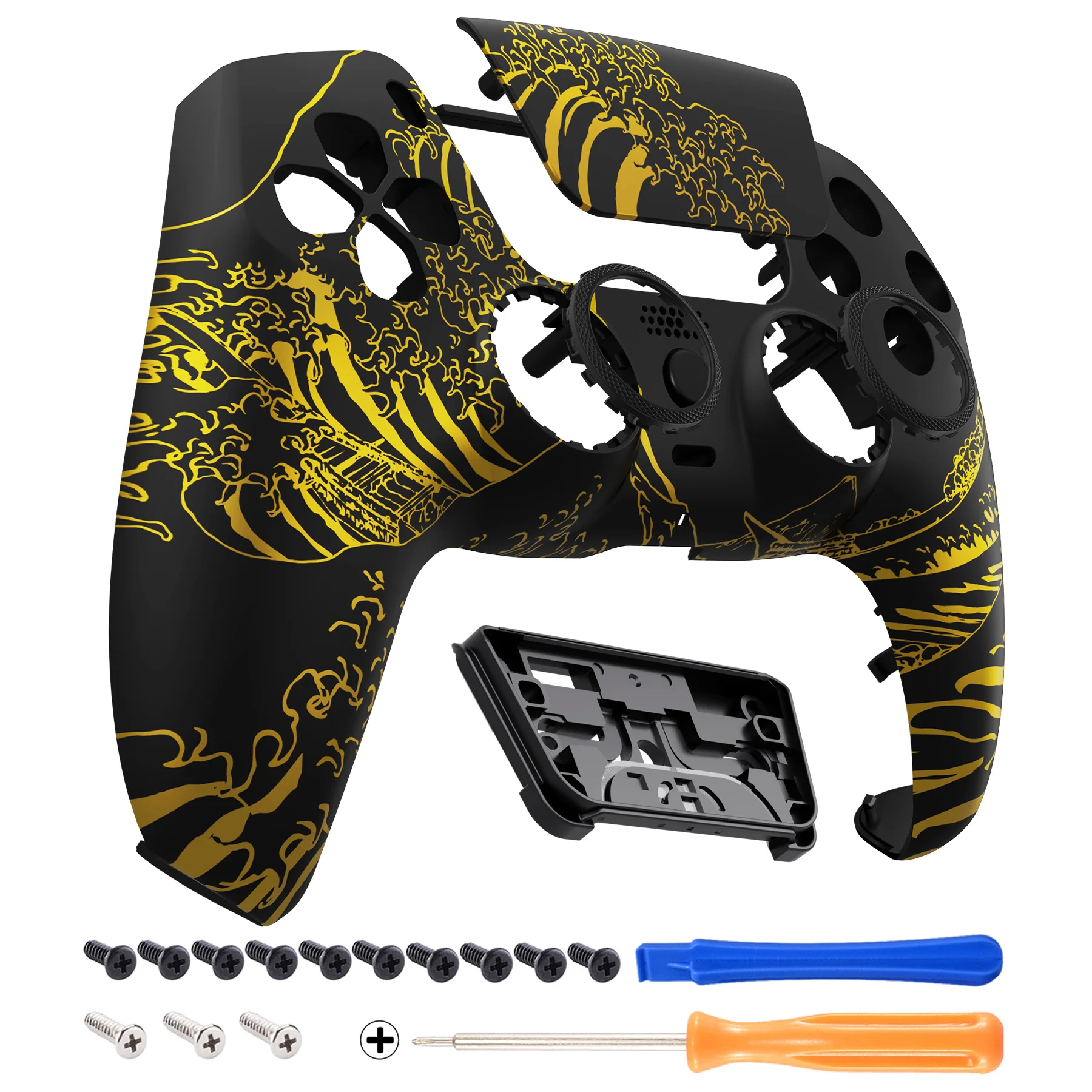 eXtremeRate LUNA Redesigned Front Shell Touchpad for ps5 Controller BDM-010/020/030/040/050 - The Great GOLDEN Wave Black
