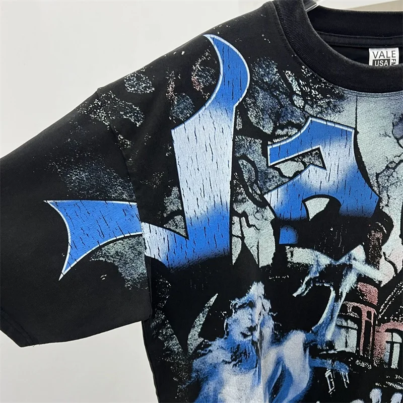

VALLEY 2025 Американские футболки в стиле хип-хоп для мужчин и женщин 1:1, высокое качество из чистого хлопка, большие футболки с принтом черепа Vale и короткими рукавами