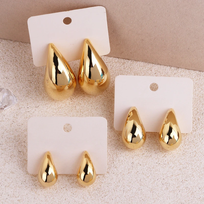 2024 New Trendy Plate Gold Color Chunky Waterdrop Dupes Drop Earrings for Women Personality Glossy Teardrop Earring Jewelry Gift