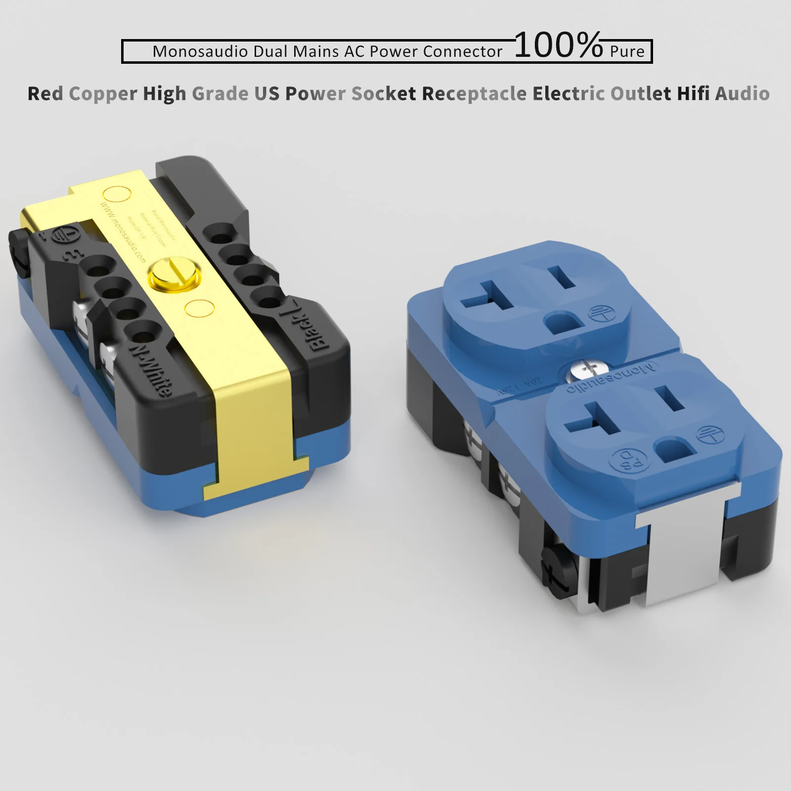 Monosaudio DP-1 Dual Mains AC Power Connector 100% Pure Red Copper US Power Socket Receptacle Electric Outlet  Hifi Audio