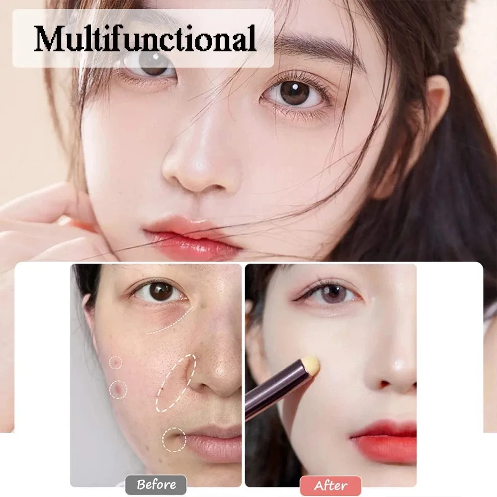 3-in-1 リップパーフェクションブラシ - デュアルエンドリップスティックアプリケーター＆コンシーラースマッジャー、正確な輪郭形成のためのテーパードラウンドブラシ、ポ