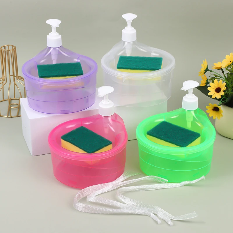 Kitchen Detergent Dispenser Soap Holder Press Type Automatic Liquid Outlet Box Kitchen Accessories Dishwasher Brush Combination