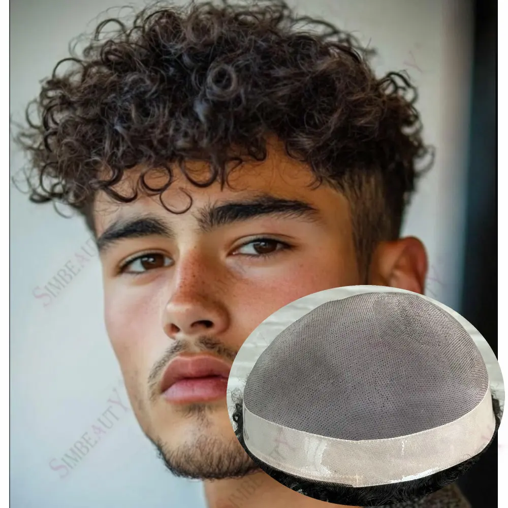 

18mm/15mm/20mm Curly Male Hair Prosthesis 100% Natural Human Hair Men Toupee Mono Lace NPU Base Breathable System Wig For Men