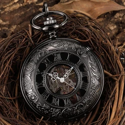 Luxury Pocket Watch with Chain for Man Mechanical Skeleton Roman Numeral Quality Engraved Clock Pocket Watches for Women Lady