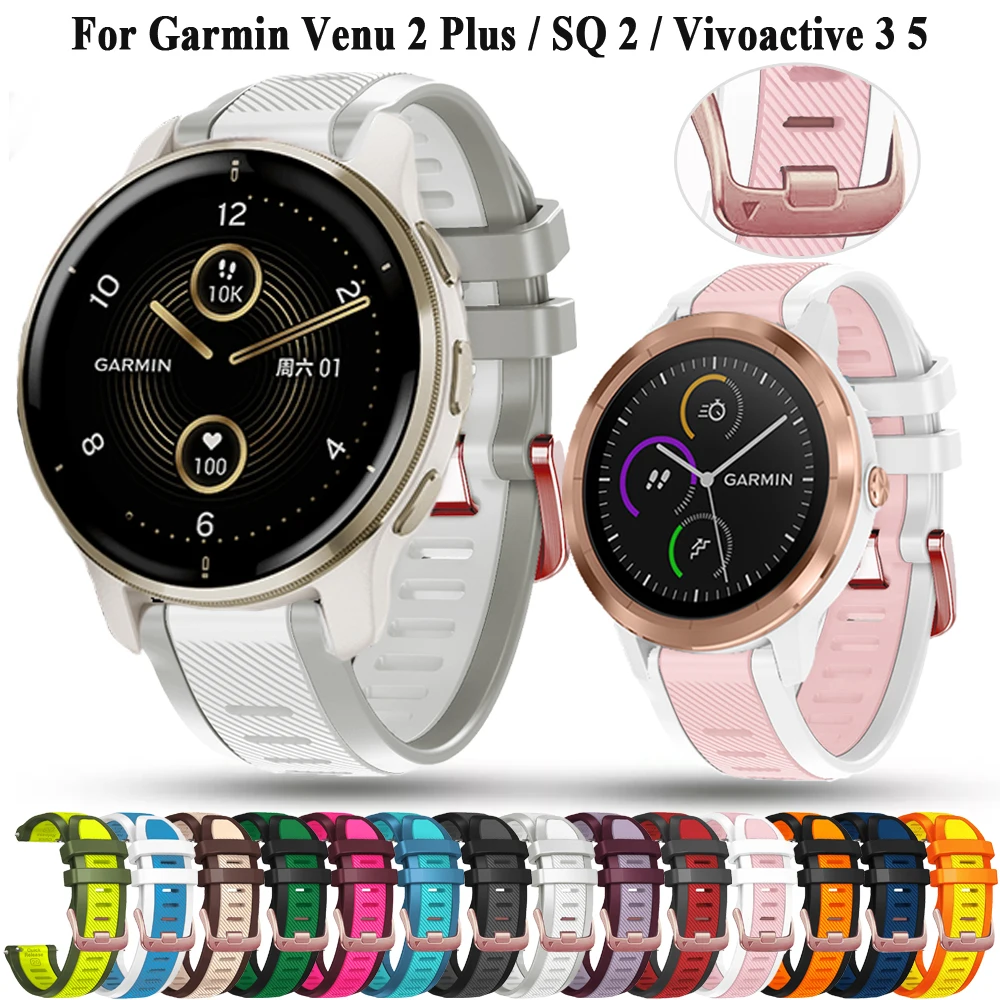 20mm Bracelet For Garmin Venu 2 Plus Venu SQ 2 Music Sport Silicone Wristband Forerunner 165 645 245M 158 Vivoactive 3/5 Strap