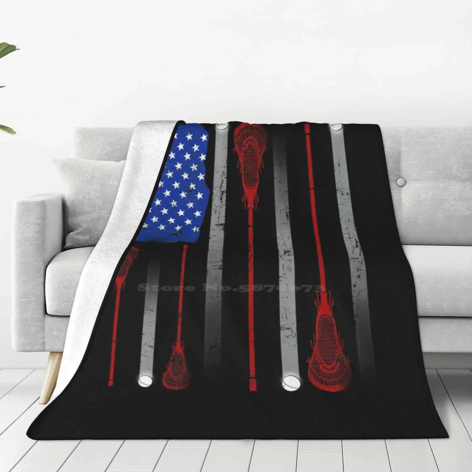 American Flag Lax Stick Team Four Seasons Comfortable Warm Soft Throw Blanket Sports Athlete Lax Ball Star Team American Flag