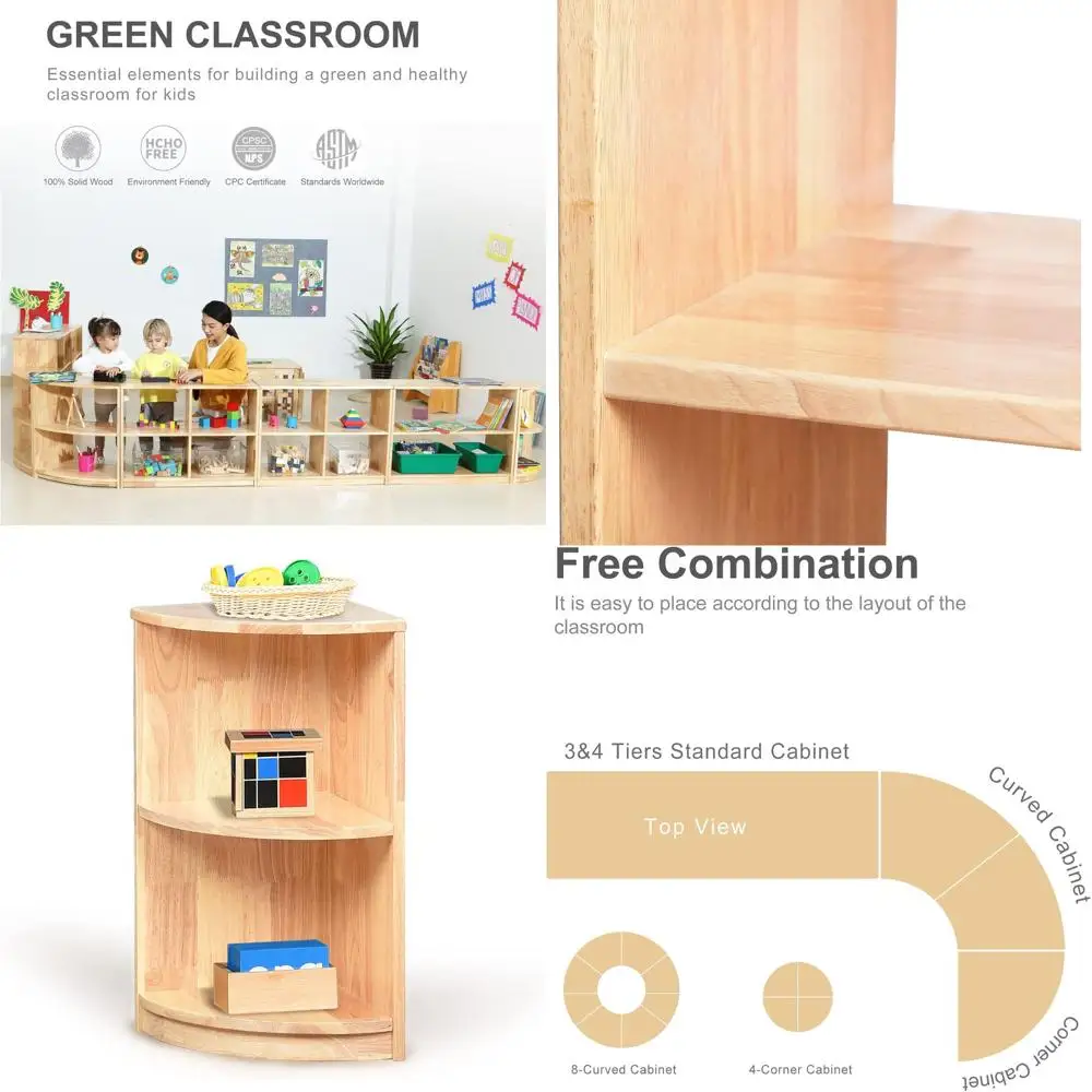 

Montessori Corner Bookshelf - 3-Tier Storage Organizer for Kids, Toddler Furniture for Preschool, Nursery (Toy, Book, Arts, Craf