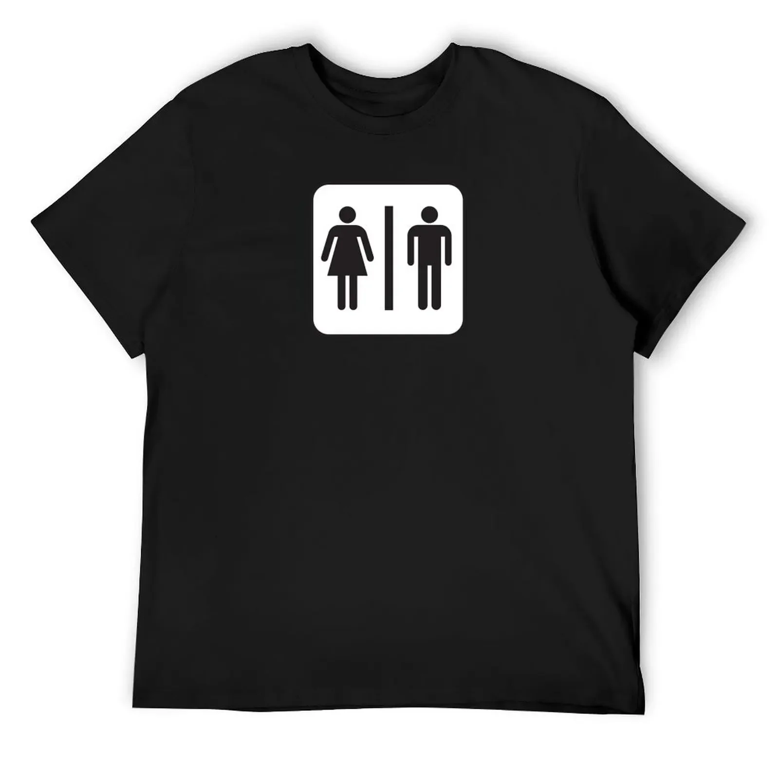 Restroom Sign - men, women, genders, black, white, no text, stick figures, square T-Shirt Aesthetic clothing t shirts for men