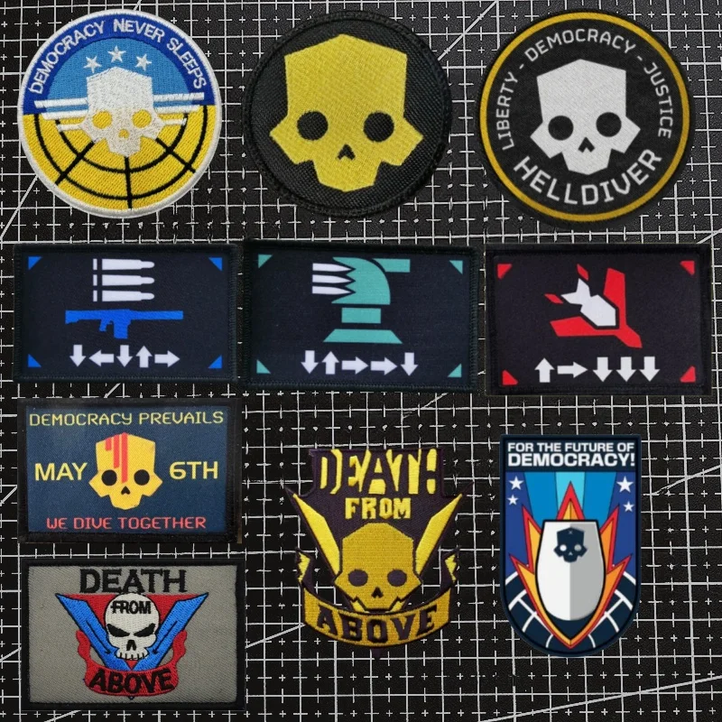 Helldivers 2 Skull Tactical Patch Embroidery Hook&Loop Emblem Military We Dive Together May 6th Morale Badge Backpack Stickers