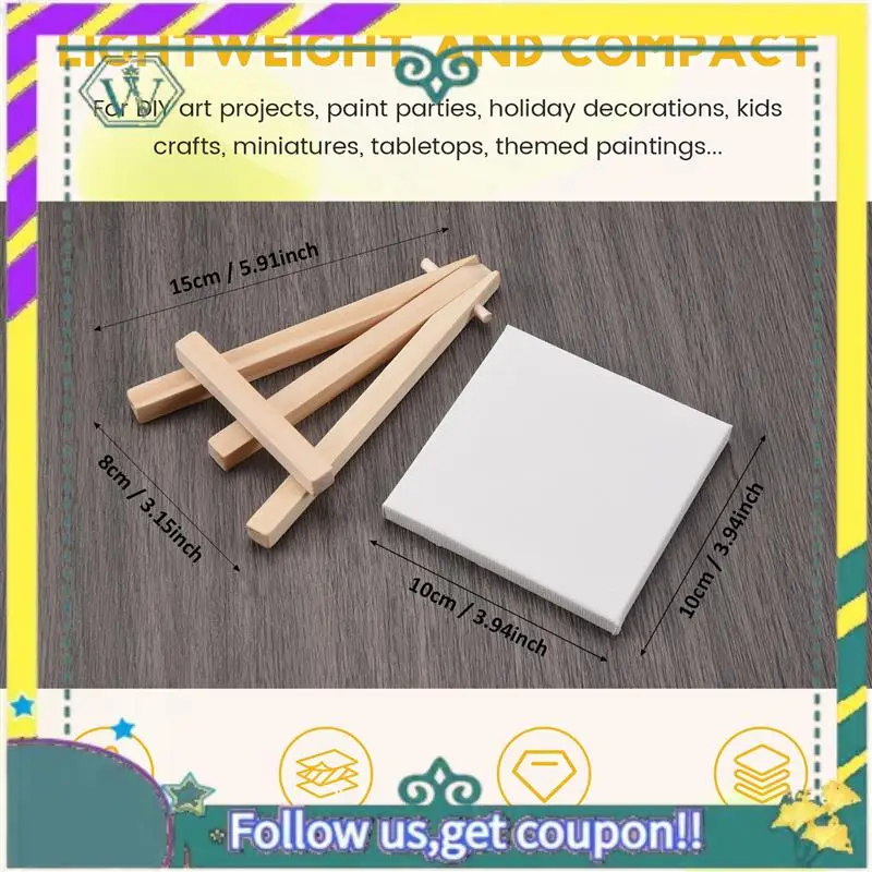 NEW 14Pcs Mini Canvas And Easel Brush Set, Canvas 4X4 Inch, Pre-Stretched Canvas, Mini Painting Kit, Kids Painting Party