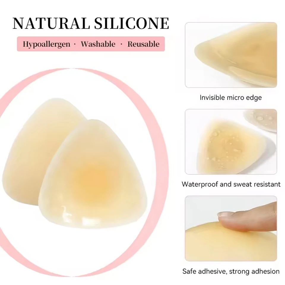 Ultra Thin Silicone Adhesive Nipple Cover Triangle Sticky Bra Push Up Chest Stickers Reusable Breast Petals For Swimsuit Bikini