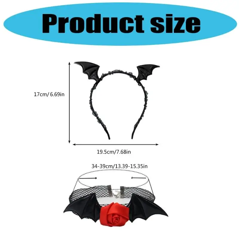 39BB Devil Costume Set Devil Bat hoofdband Choker Halloween Cosplay Party Accessories