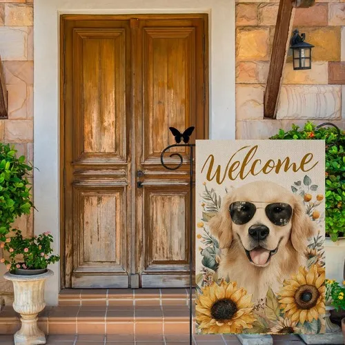 Fall Welcome Sunflower Golden Retriever Garden Flag Double Sided Autumn, 12x18 XXQ