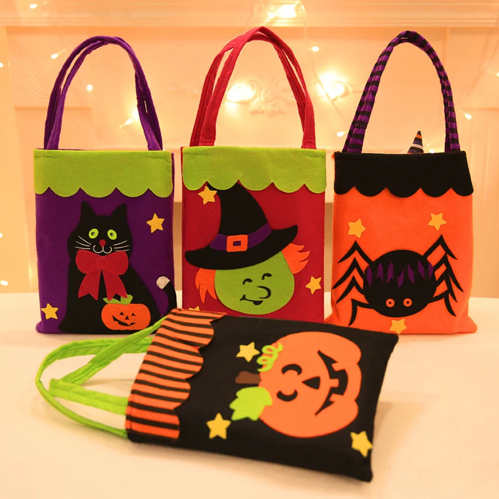 1Pcs Halloween Applique Handbag Cute Witch Pumpkin Ghost Nonwovens Gift Bag All Saints' Day Element Handle Packaging Bags