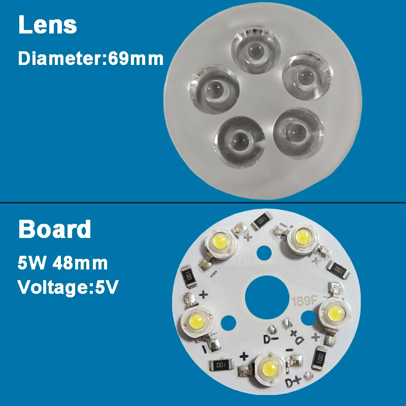 Led Chip 5V 69mm 5W 7W Lamp Light Board Bulb Round Light Source with Lens