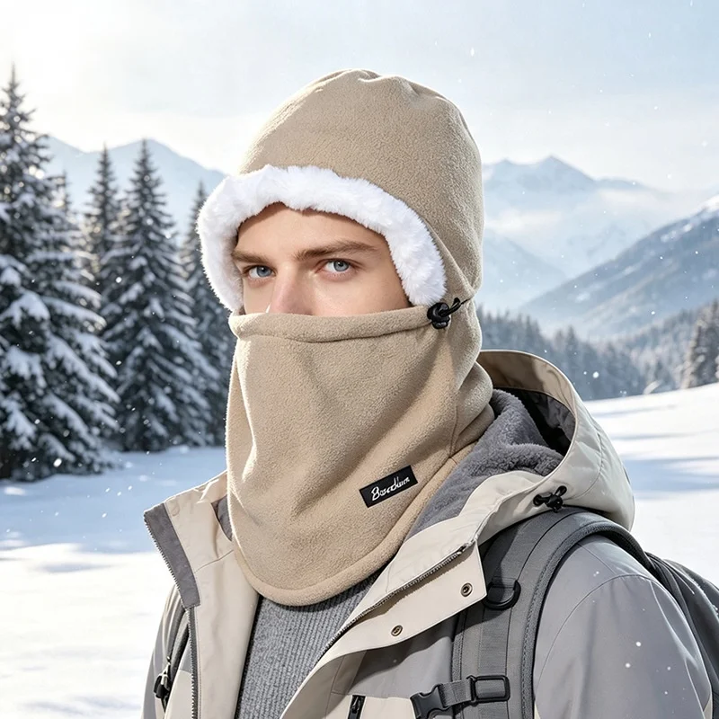 3‑in‑1 Winter Fleece Balaclava Hat Thick Plush‑Lined Wind‑Resistant Full Face Cover Neck Gaiter for Cold Weather Skiing