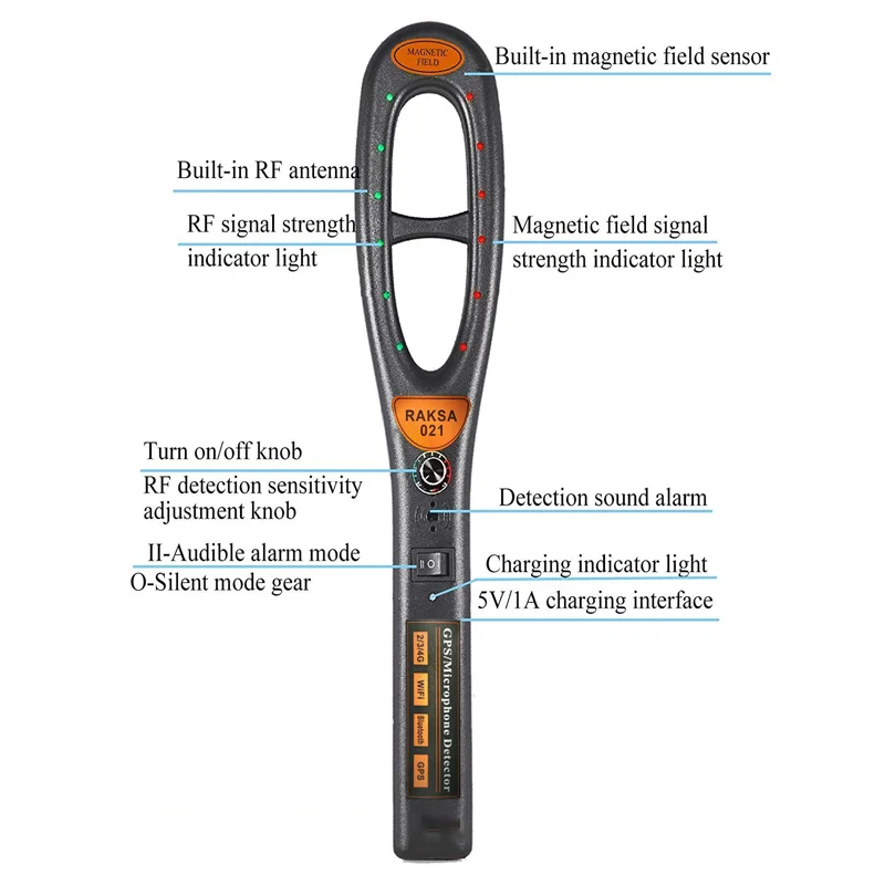 

Raksa 021 GPS Strong Magnetic Field Signal Detector Integrating Radio Wave Hidden Wireless Camera Laser Detection Standby State