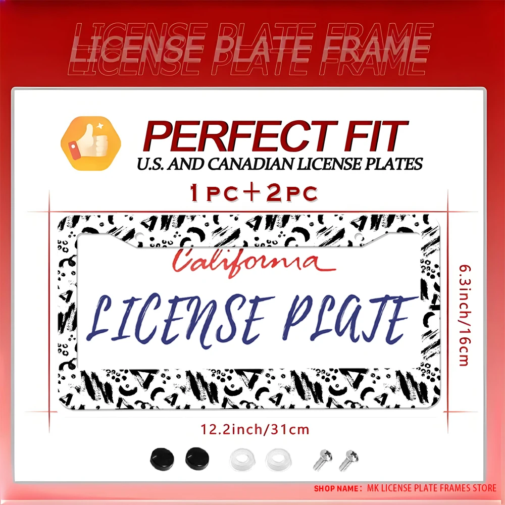 

Черно-белая рамка номерного знака с абстрактным принтом и 2 отверстиями, алюминиевый материал с набором винтов, подарок в стиле ретро и веселый автомобиль