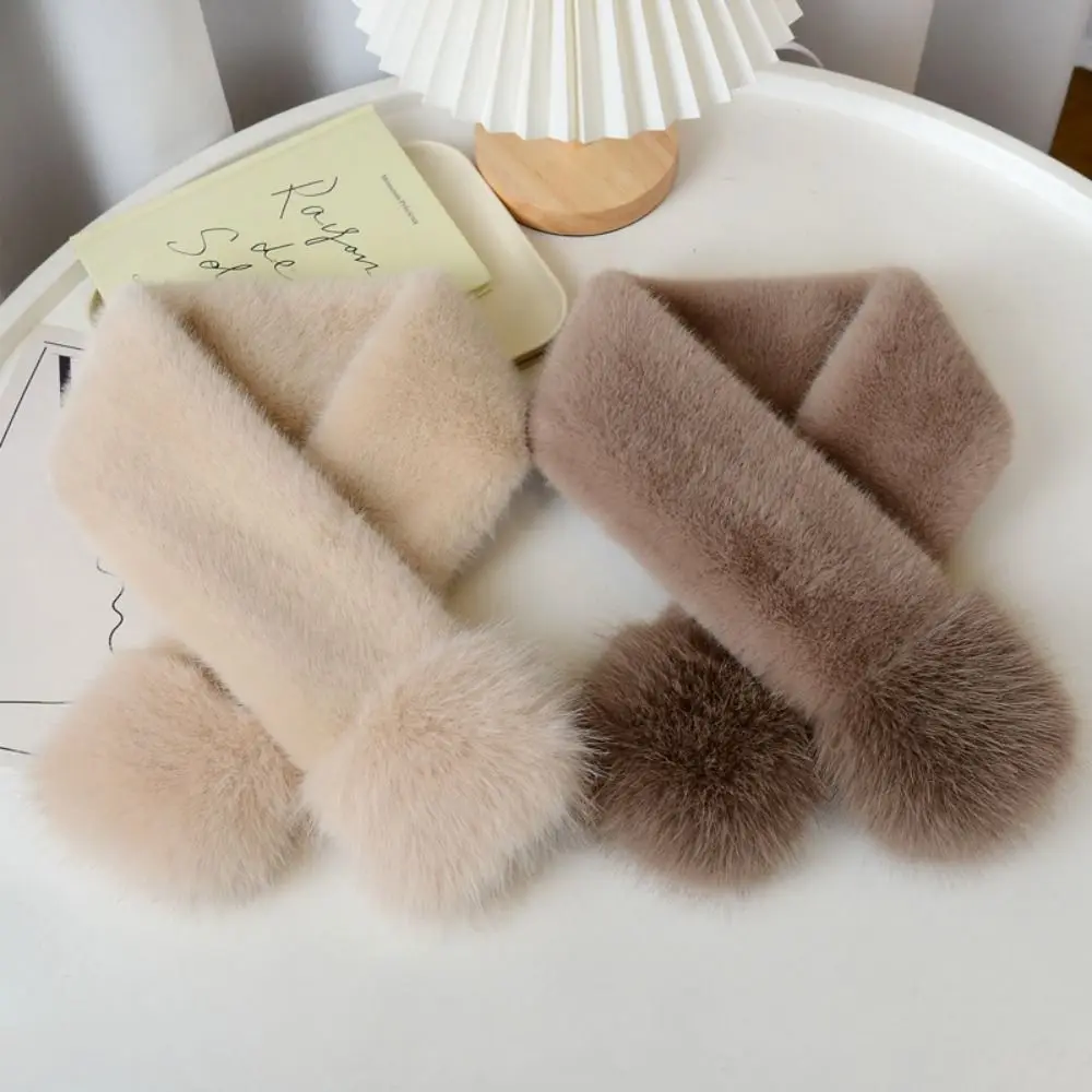 

Cute Solid Color Korean Winter Scarf Faux Mink Fur Soft Plush Neck Collar Warmer Warm Soft Women Girls Scarf Fashion Accessory