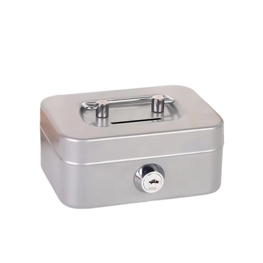 Coin Bank Mini Lockable Cash Box Metal Sturdy Construction Money Safe Case Portable with Handle Lock Box Home Use