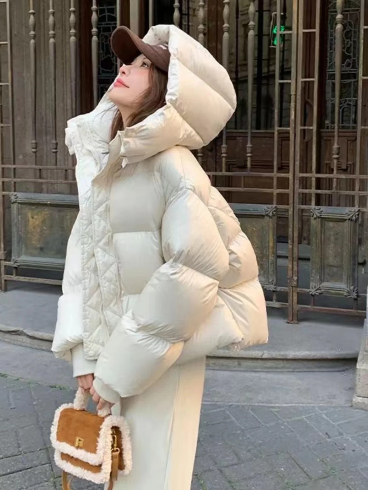 Faionable ort puffer jaet feminino solto thiened pão sle casaco com capuz fechamento com zíper comute sle outono recém chegados