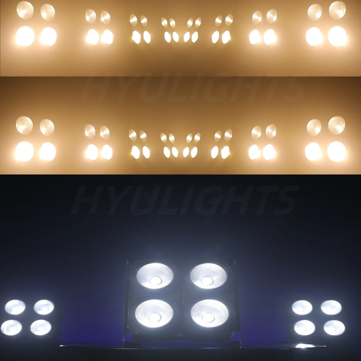4-Augen-LED-COB-Blinder-Lichter 4x100W 400W COB Par Kaltweiß & Warmweiß Wash Beam Hochleistungs-DJ-DMX-512-Stroboskop-Bühnenbeleuchtung – Detail 12