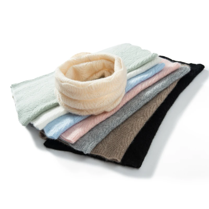 100% Pure Goat Cashmere Knitted Scarf Winter New Outdoor Women\'s Hollow Out Soft Scarves Neck Warmth Scarf Brand O Ring Scarf
