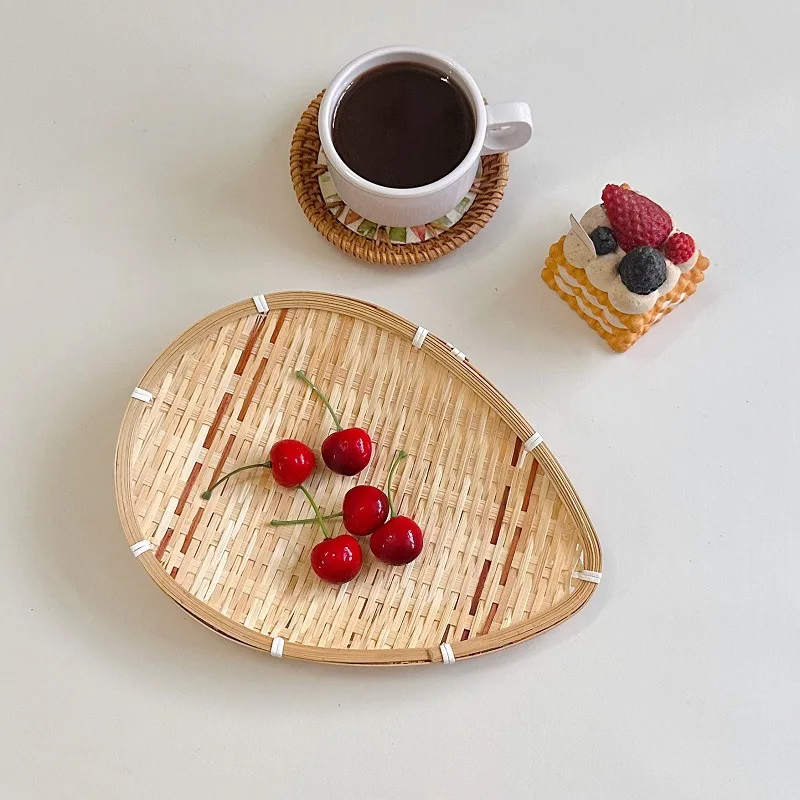 Handmade Bamboo Woven Bamboo Baskets, Fruit Baskets, Bamboo Trays, Bamboo Sieves, Pastry Storage Baskets, Round Dustpans