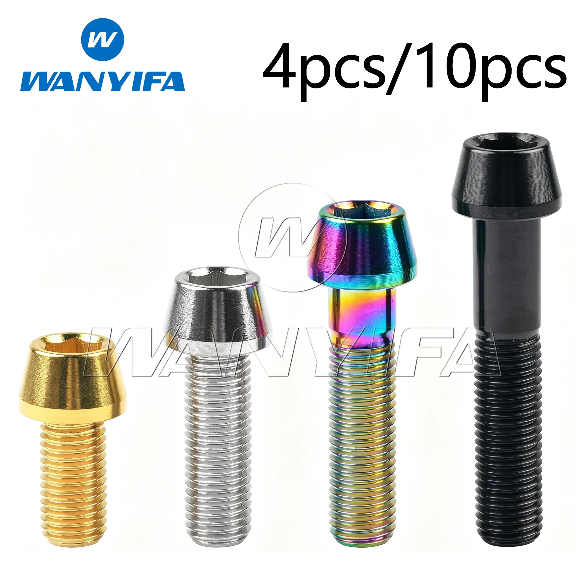 Wanyifa Titanium Bolt M10x20 25 30 35 40 45 50 55 60 70 80 85 90 100mm Pitch 1.25mm Allen Key Taper Head Screw 4pcs/10pcs