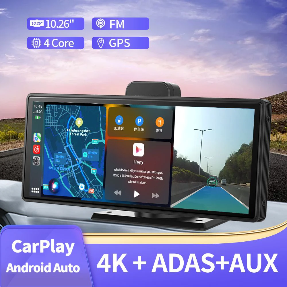 10.26 Apple Carplay Android Auto Dash Cam 4K ADAS Dash Car Camera Car DVR Dashcam Automovil GPS Navigation Rearview Dashboard