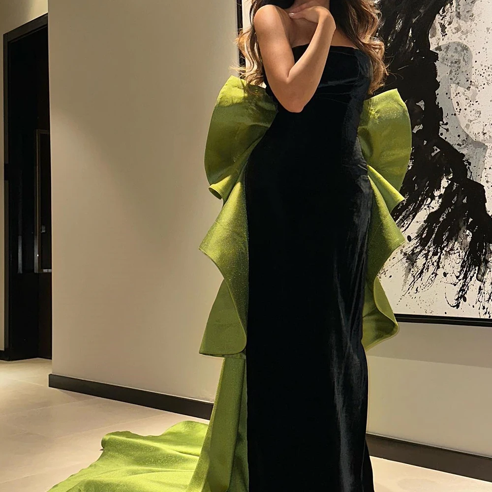 Customized Temperament Jersey Ruffles Evening Dress Fashion Strapless Straight Sleeveless Floor Length Special Occasion Gowns