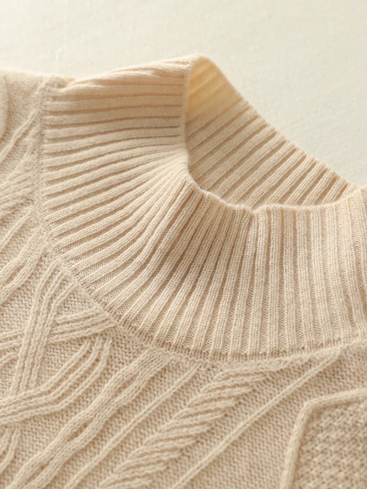 

Simple Solid Color Women's Pullovers Turtleneck 100% Merino Wool Knitwear Cable Stitch 2025 Autumn Winter Thick Sweater Tops