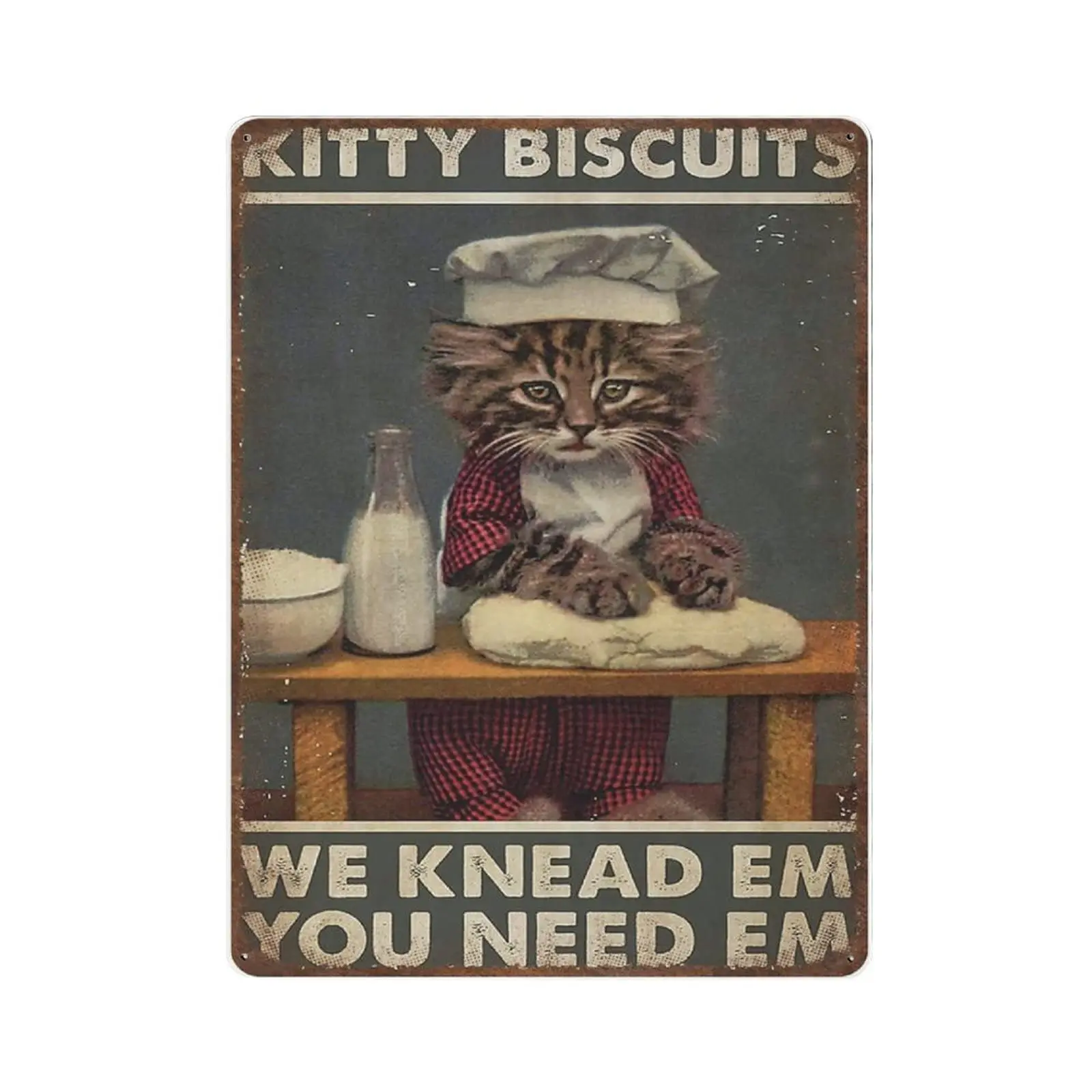 Vintage Metal Tin Sign Plaque,Vintage Tin Sign Kitty Biscuits We Knead Em You Need Em Sign,Man cave Pub Club Cafe Home Decor Pl