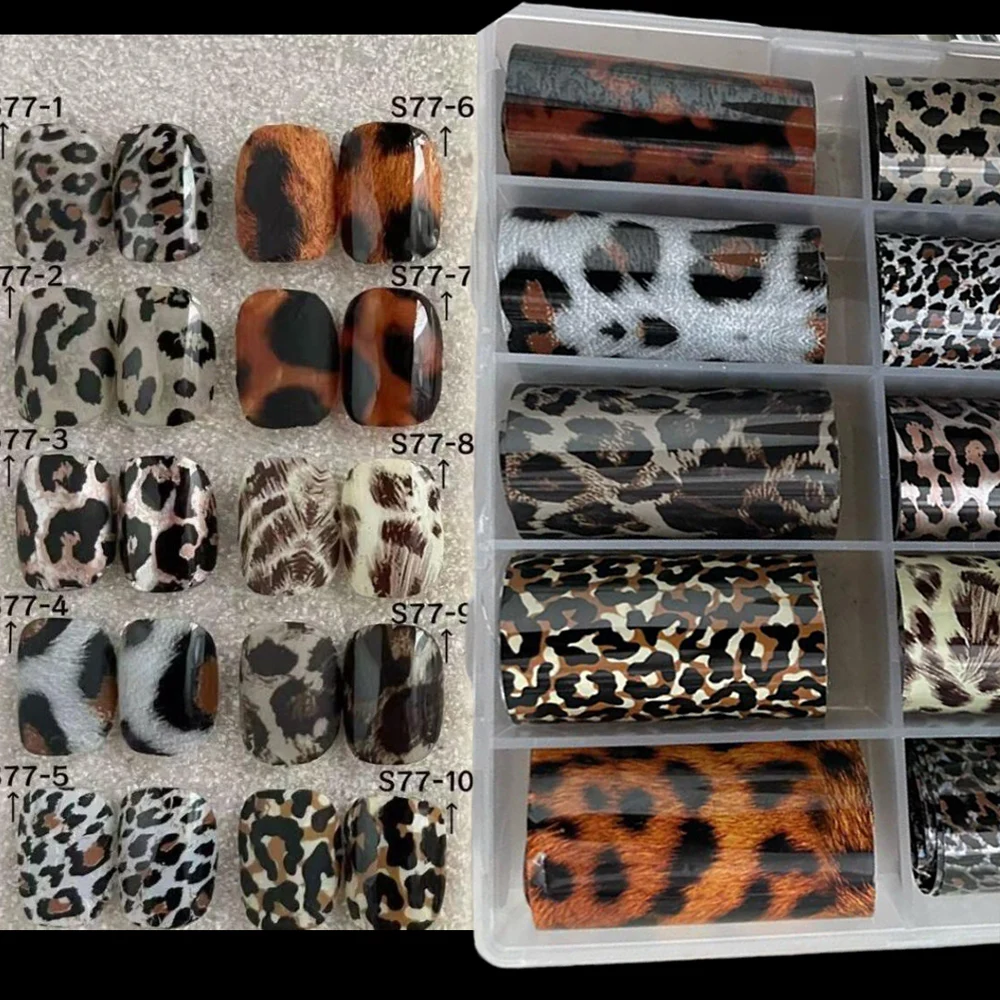 

10rolls/box 50*4CM Leopard Print Nail Transfer Foils 3D Maillard Tortoiseshell Irregular Leopard Print Stickers Manicure Decor