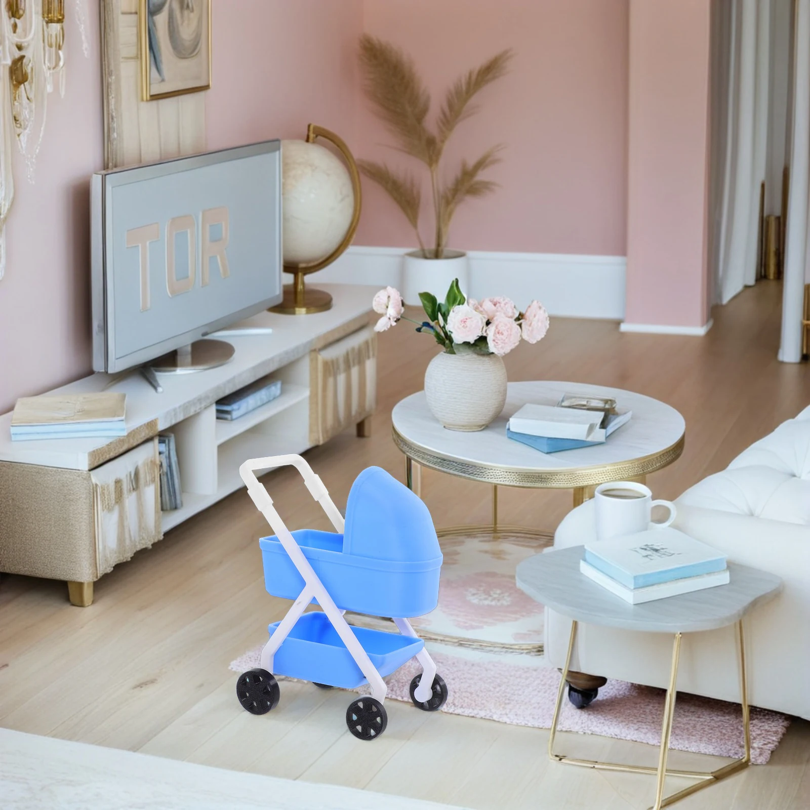 

Realistic Mini Stroller House Decoration For Kids Plastic Dollhouse Carriage Lightweight Movable Pram Compatible With Play