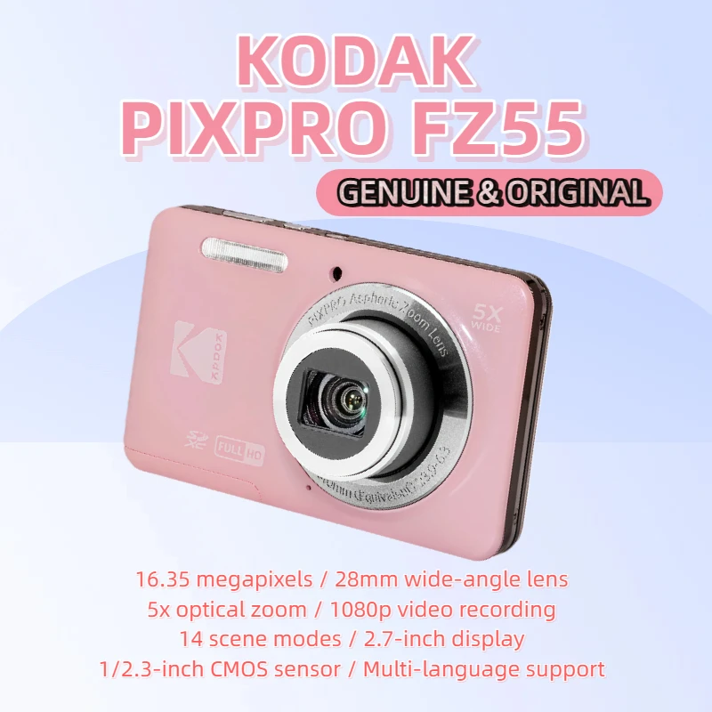 

GENUINE KODAK PIXPRO FZ55 16MP Digital Camera 5X Optical Zoom 28mm Wide Angle 1080P Full HD Video 2.7" LCD Vlogging Camera