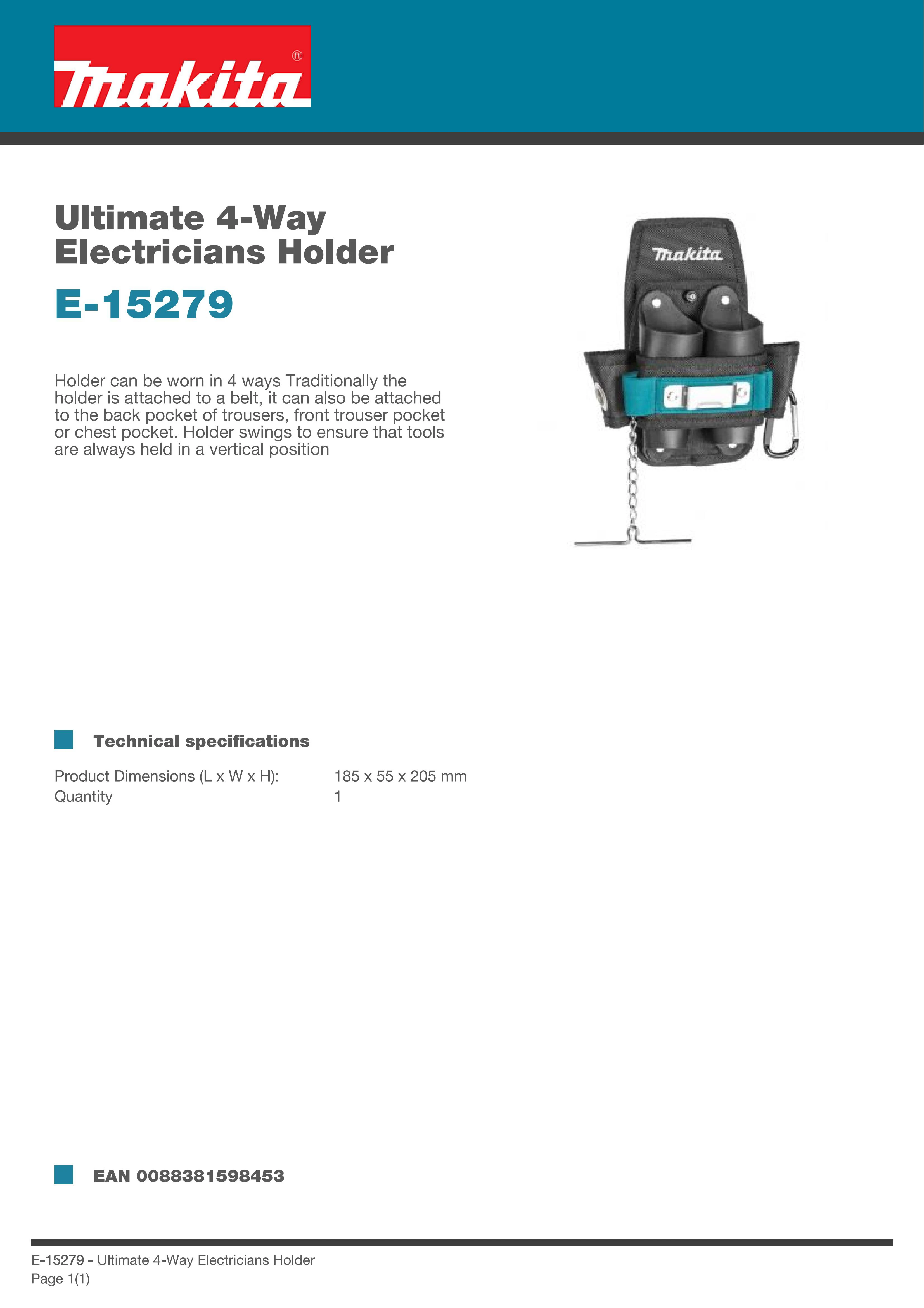 Makita E-15279 Ultimate 4-Way Electricians Holder Power Tool Accessories