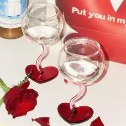 Red Heart Bottom Glass Goblet Mug Champagne Red Wine Glass Cup Borosilicate Heat-resista Glass Cocktail Glass Mug Burgundy Wine