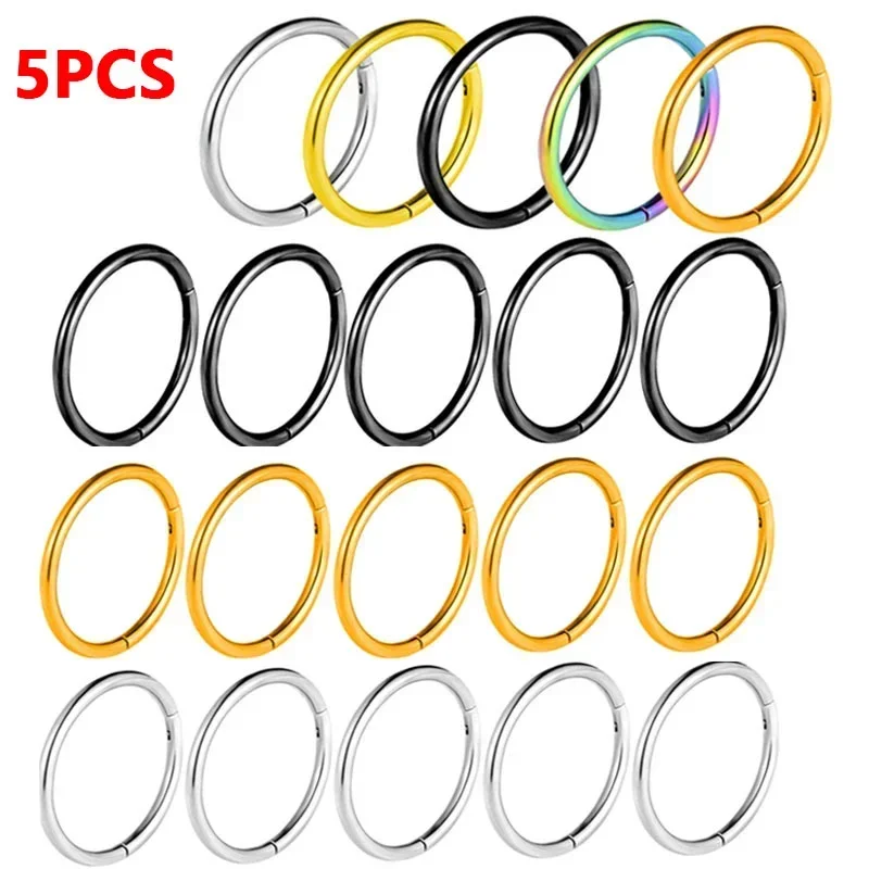 5Pcs/Set Hinged Septum Clicker Segment Nose Ring Lip Ear Cartilage Ear Helix Body Piercing Jewelry Surgical Steel Hoop Rings