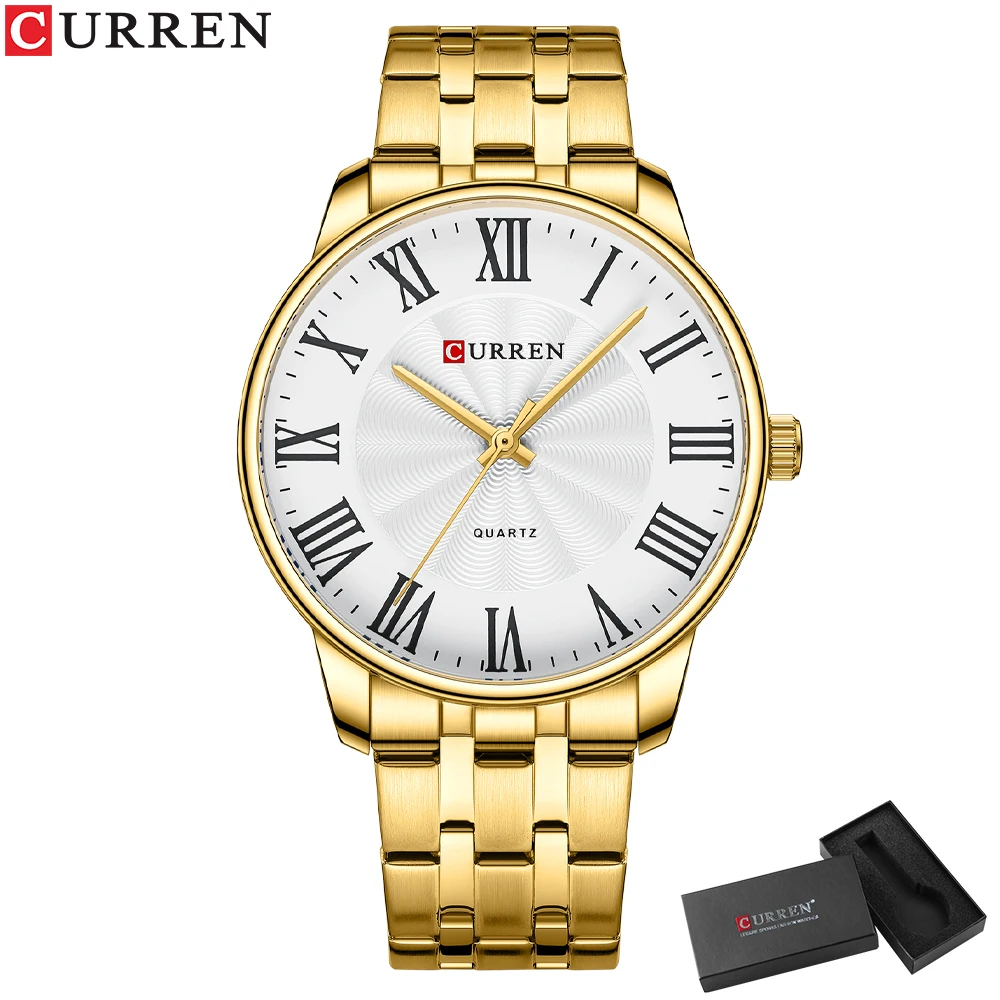 CURREN Neue schlichte Edelstahl-Armbanduhr für Herren, Luxusmarke, Business-Quarzuhr mit römischen Zahlen 7